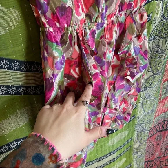 Bar III Pink Floral Strappy Silk Mini Dress Size Medium - Picture 3 of 12